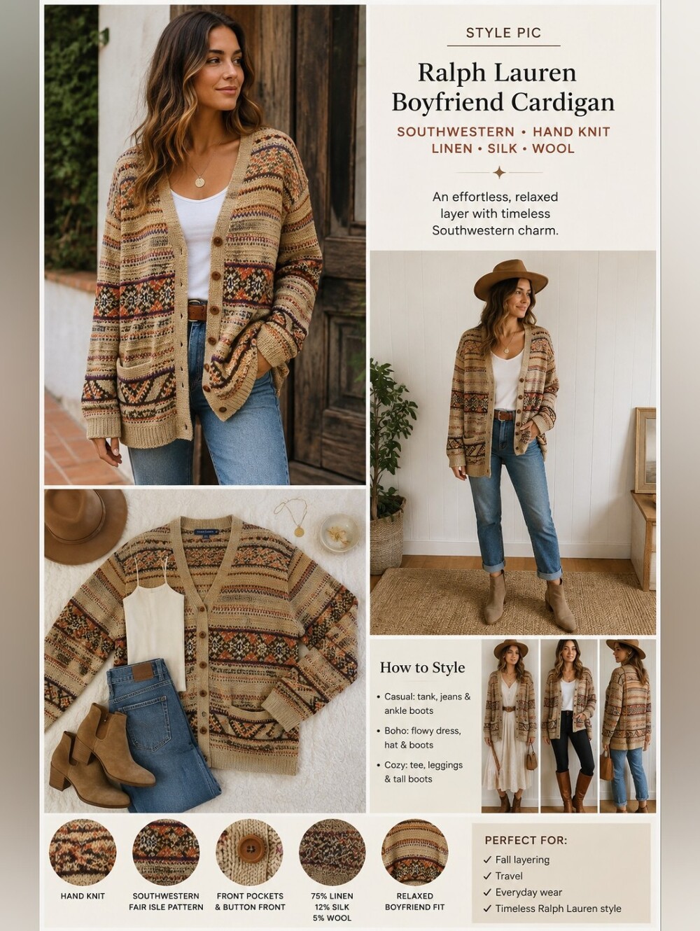 Ralph Lauren Hand Knit Boyfriend Southwestern Cardigan